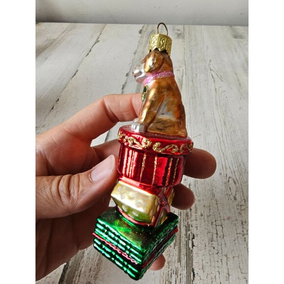 Glass dog puppy present ornament glitter Red Gold Xmas tree - Picture 3 of 8